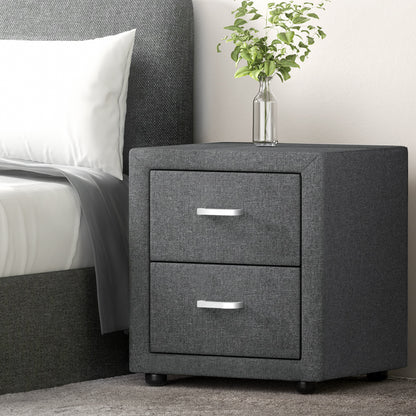 Artiss Fabric Bedside Table - Grey