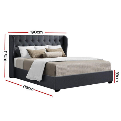 Artiss Issa Bed Frame Fabric Gas Lift Storage - Charcoal King