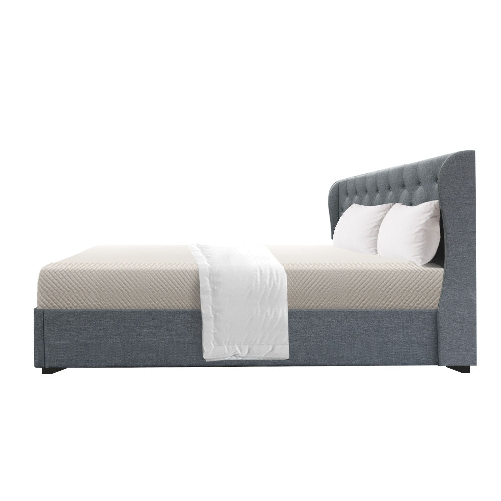 Artiss Issa Bed Frame Fabric Gas Lift Storage - Grey King