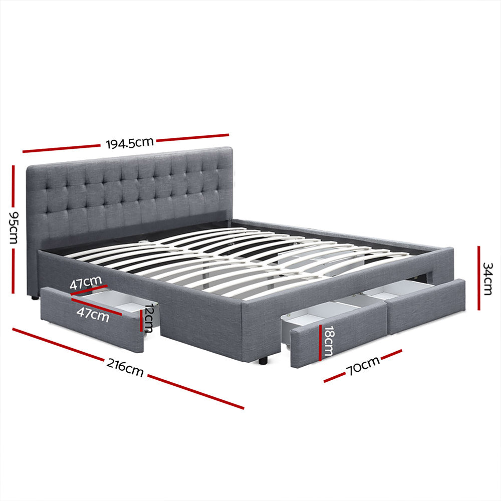 Artiss Avio Bed Frame Fabric Storage Drawers - Grey King