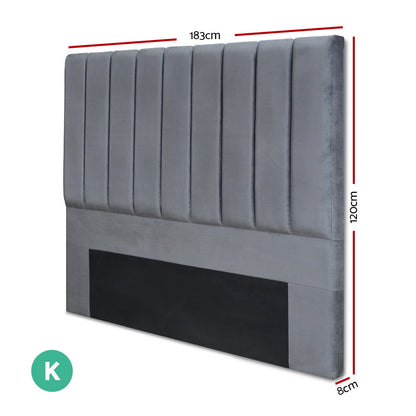 Artiss VELA Bed Head Headboard King Size Bedhead Velvet Grey