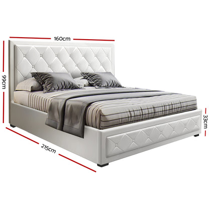 Artiss Tiyo Bed Frame PU Leather Gas Lift Storage - White Queen