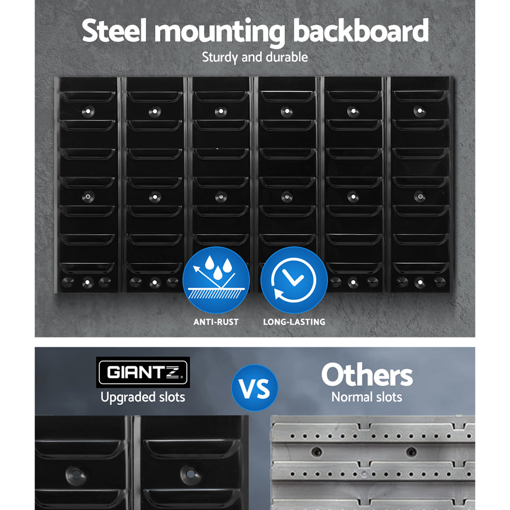 Giantz Bin Wall 48 Storage Bin Rack Wall Mounted Tools Steel Board Work Garage