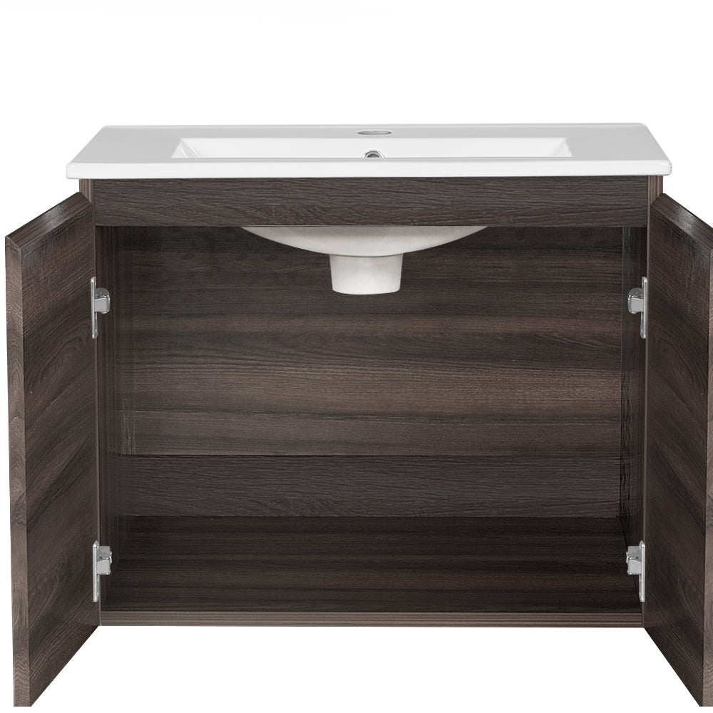 Cefito Bathroom Vanity Unit Ceramic Basin Cabinet Wall Mounted Storage 600mm Walnut