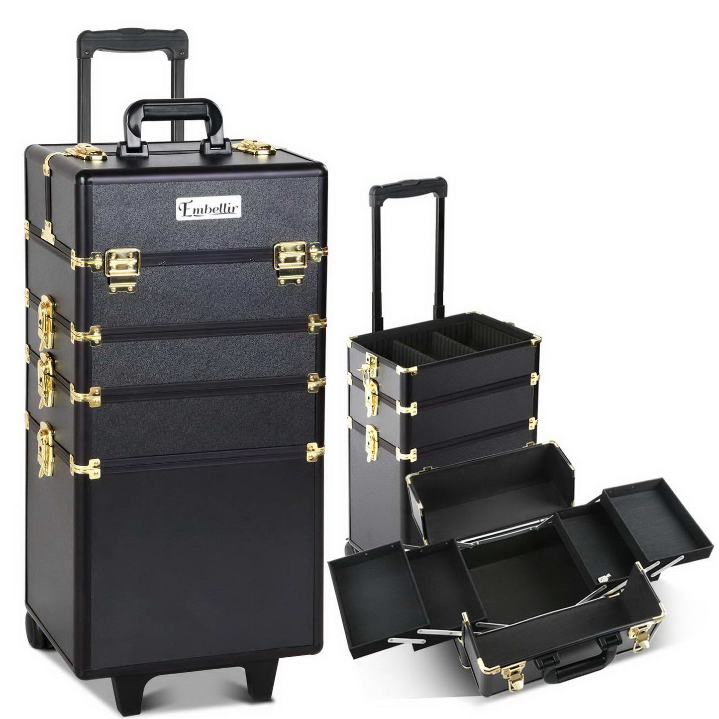 Embellir 7 in 1 Portable Cosmetic Beauty Makeup Trolley - Black & Gold