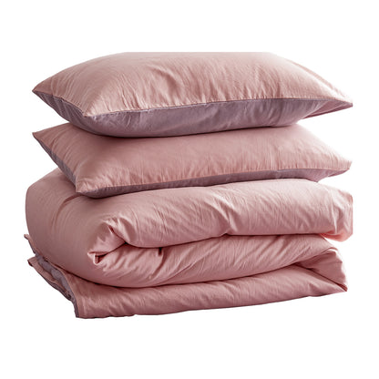 Cosy Club Washed Cotton Quilt Set Pink Purple Double