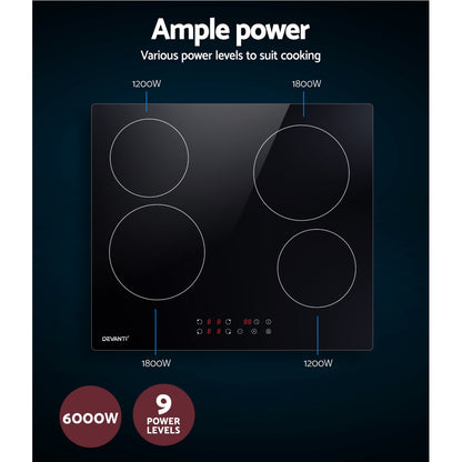 Devanti Ceramic Cooktop 60cm Electric Cooker 4 Burner Stove Hob Touch Control