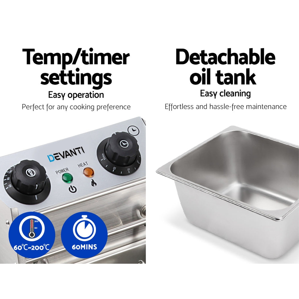 Devanti Commercial Electric Single Deep Fryer - Silver