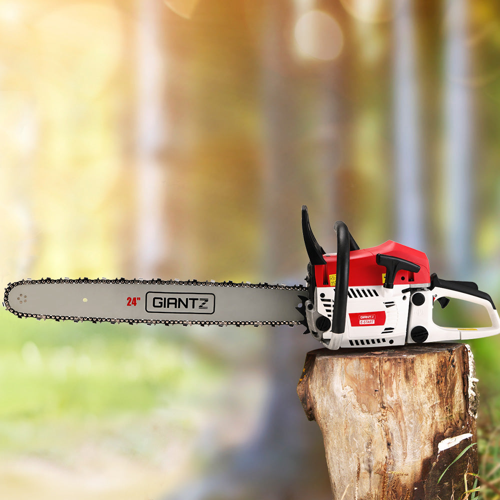 Giantz Petrol Commercial Chainsaw 24" Bar Chain Saw E-Start Tree