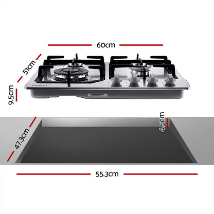 Devanti Gas Cooktop 60cm Gas Stove Cooker 4 Burner Cook Top Konbs NG LPG Steel