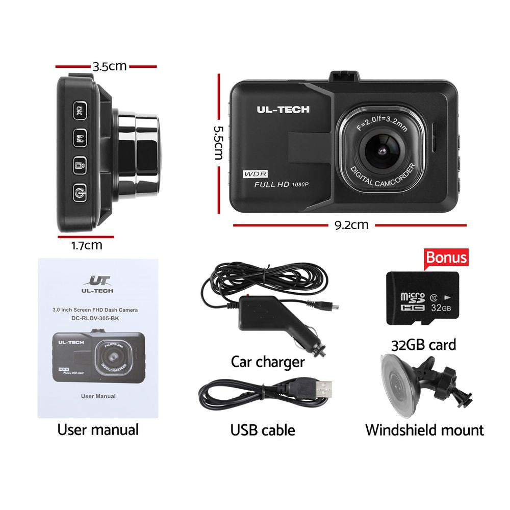 UL-TECH Dash Camera 1080P HD Cam Car Recorder DVR Video Vehicle Carmera 32GB