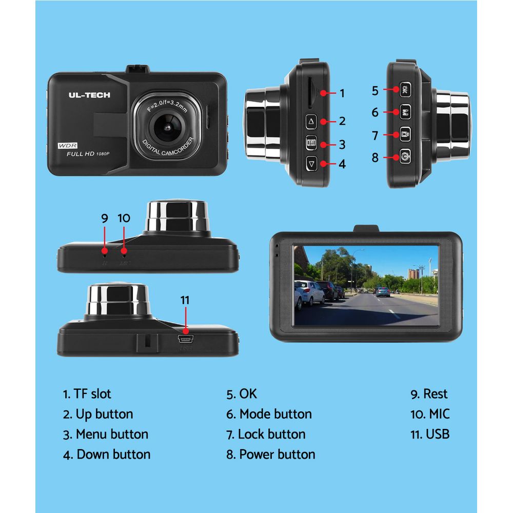 UL-TECH Dash Camera 1080P HD Cam Car Recorder DVR Video Vehicle Carmera 32GB