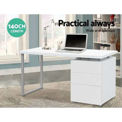 Artiss Metal Desk with 3 Drawers - White