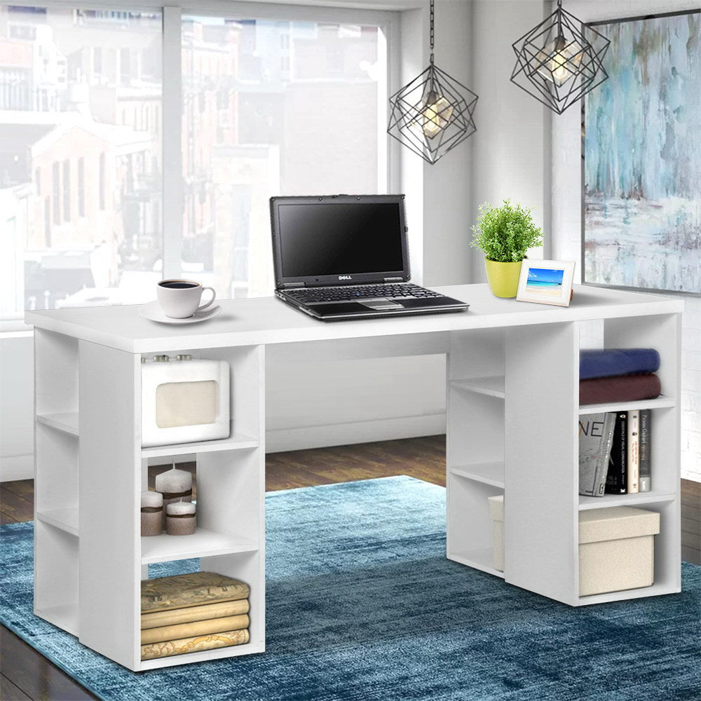 Artiss 3 Level Desk with Storage & Bookshelf - White