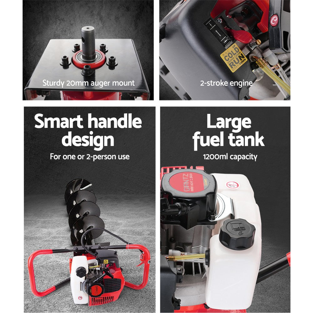 Giantz 80CC Petrol Post Hole Digger Drill Borer Fence Extension Auger Bits