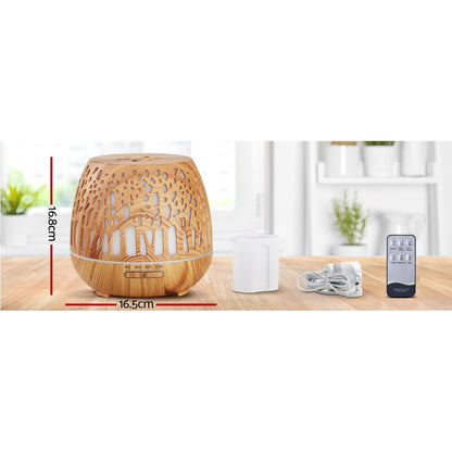 Devanti Aroma Diffuser Aromatherapy Humidifier Essential Oil Ultrasonic Cool Mist Wood Grain Remote Control 400ml