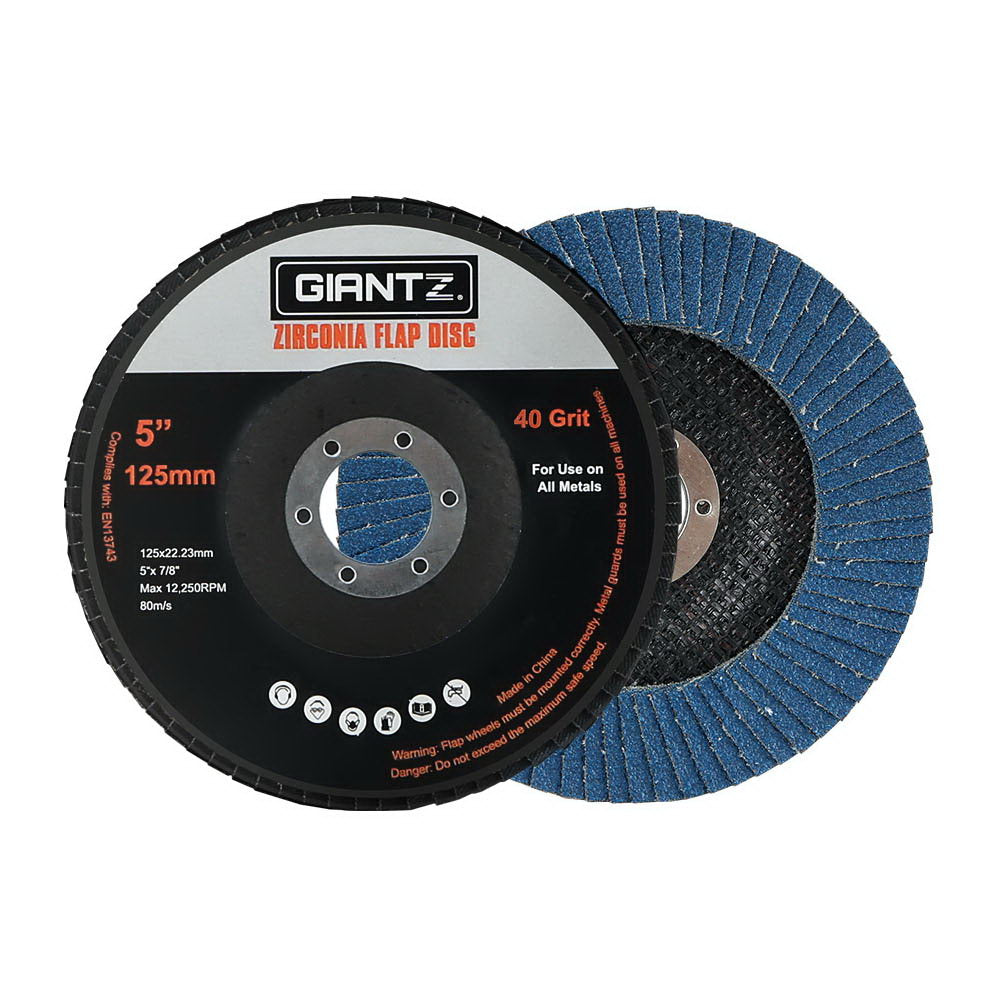 Giantz 100 PCS Zirconia Sanding Flap Disc 5" 125mm 40Grit Angle Grinding Wheel