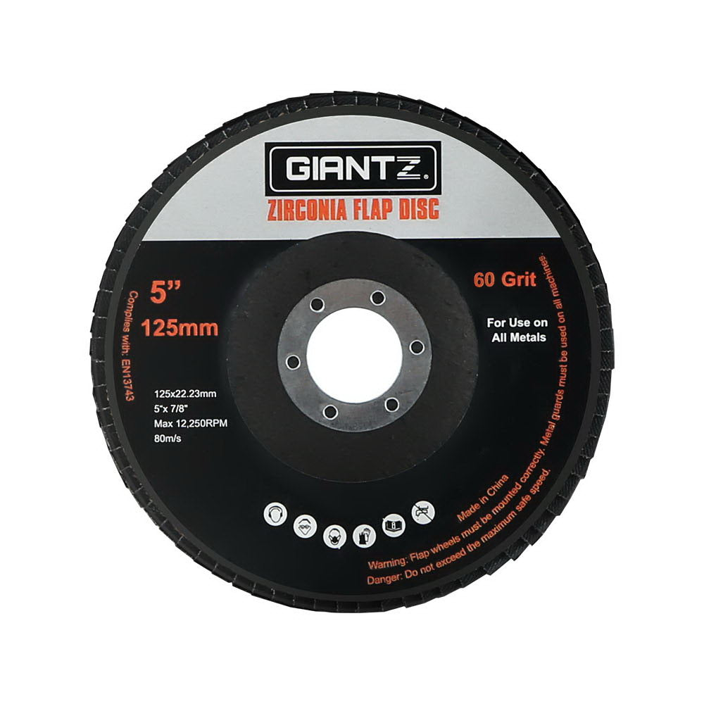 Giantz 100 PCS Zirconia Sanding Flap Disc 5" 125mm 60Grit Angle Grinding Wheel