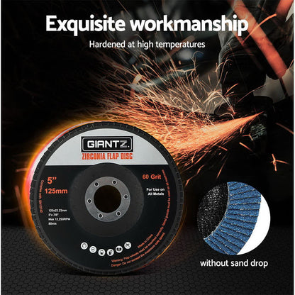 Giantz 100 PCS Zirconia Sanding Flap Disc 5" 125mm 60Grit Angle Grinding Wheel