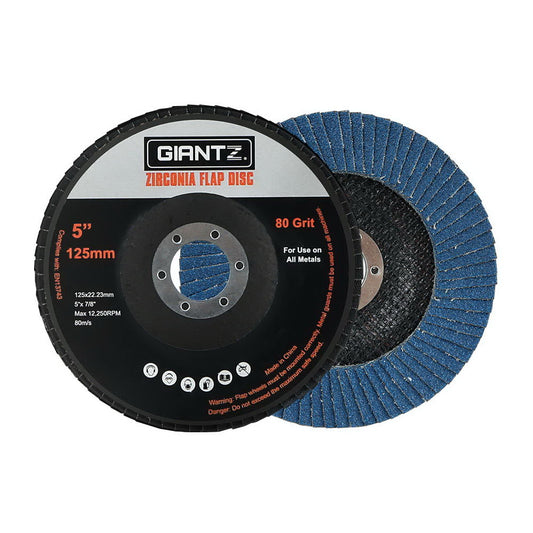 Giantz 100 PCS Zirconia Sanding Flap Disc 5" 125mm 80Grit Angle Grinding Wheel