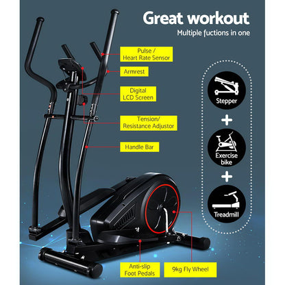 Everfit Elliptical Cross Trainer Exercise Bike Fitness Equipment Home Gym Black