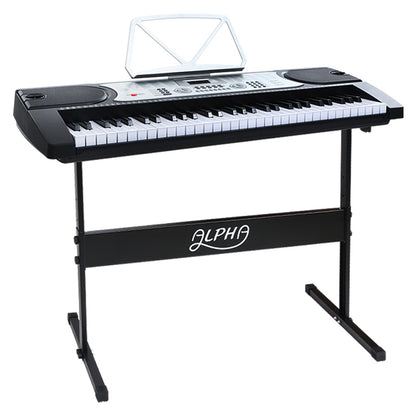 Alpha 61 Keys Electronic Piano Keyboard LED Electric Silver with Music Stand for Beginner