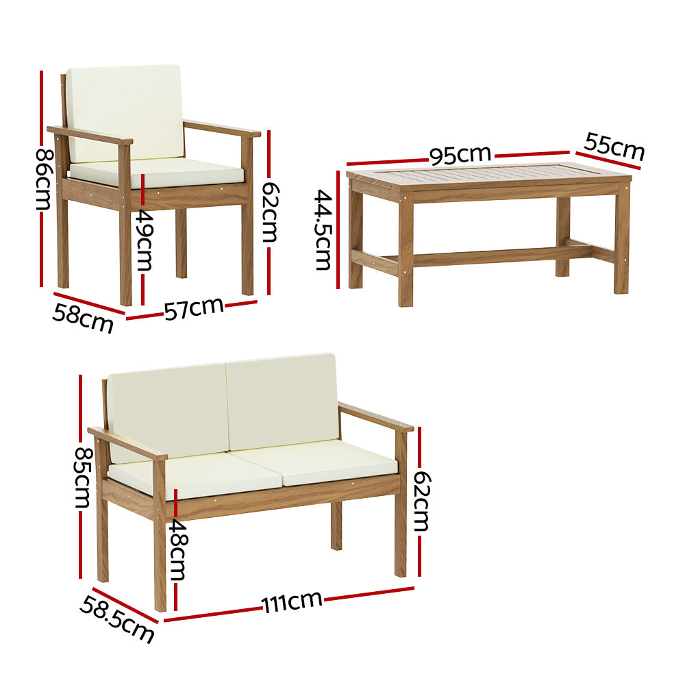 Gardeon Outdoor Sofa Set 4-Seater Acacia Wood Lounge Setting Table Chairs