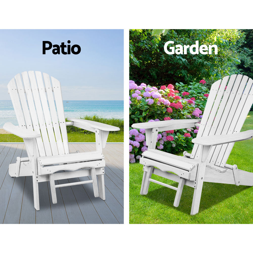 Gardeon 3 Piece Outdoor Adirondack Lounge Beach Chair Set - White