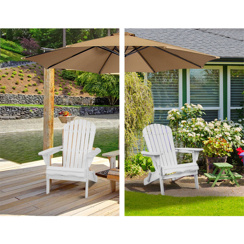 Gardeon 3 Piece Outdoor Adirondack Beach Chair and Table Set - White