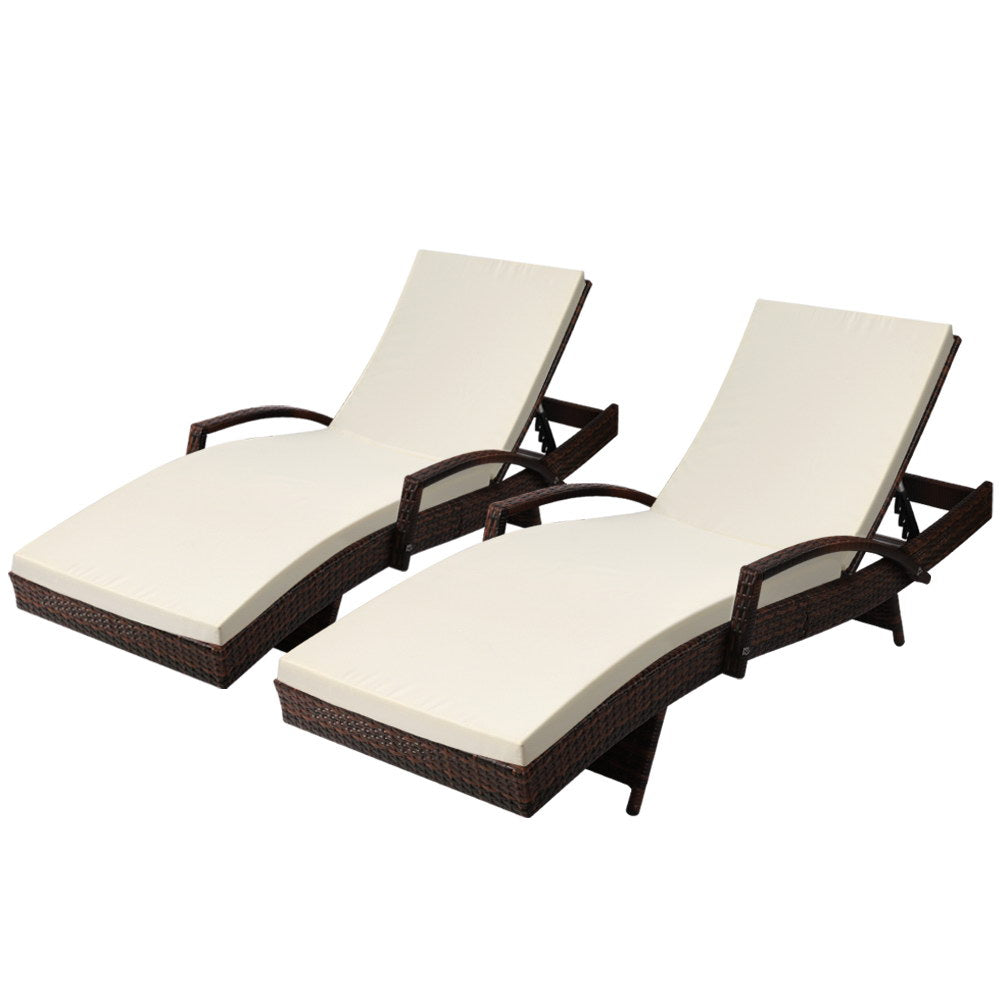 Gardeon Set of 2 Sun Lounge Outdoor Furniture Day Bed Rattan Wicker Lounger Patio