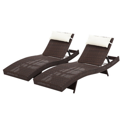 Gardeon Outdoor Sun Lounge Setting Wicker Lounger Day Bed Rattan Patio Furniture Brown