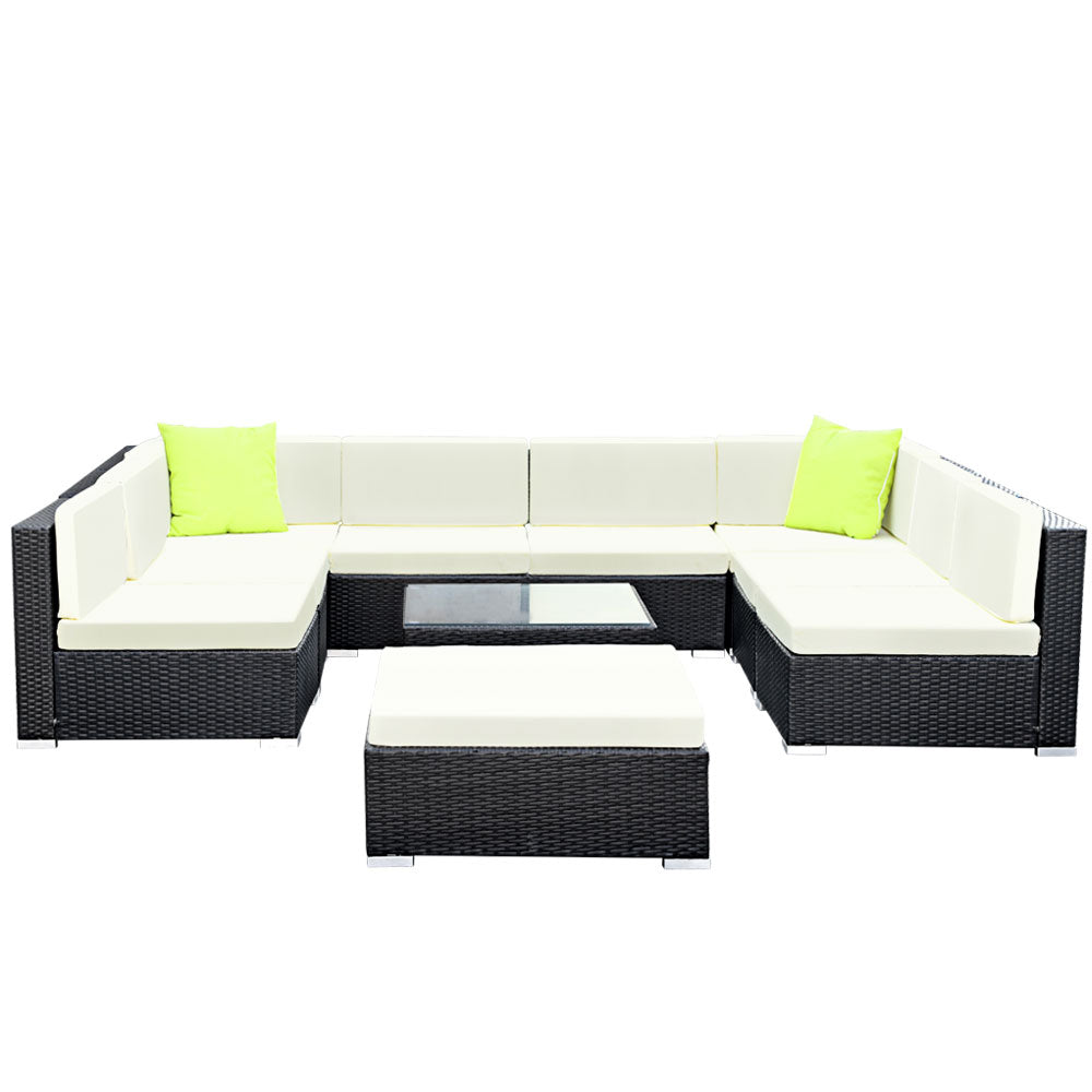 Gardeon 10PC Sofa Set with Storage Cover Outdoor Furniture Wicker