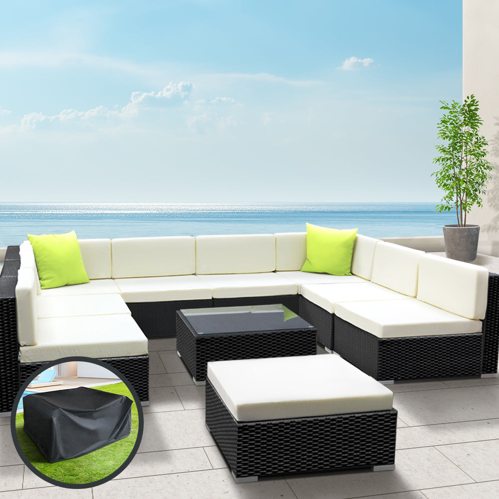 Gardeon 10PC Sofa Set with Storage Cover Outdoor Furniture Wicker