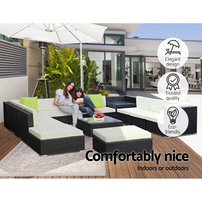 Gardeon 13PC Sofa Set with Storage Cover Outdoor Furniture Wicker