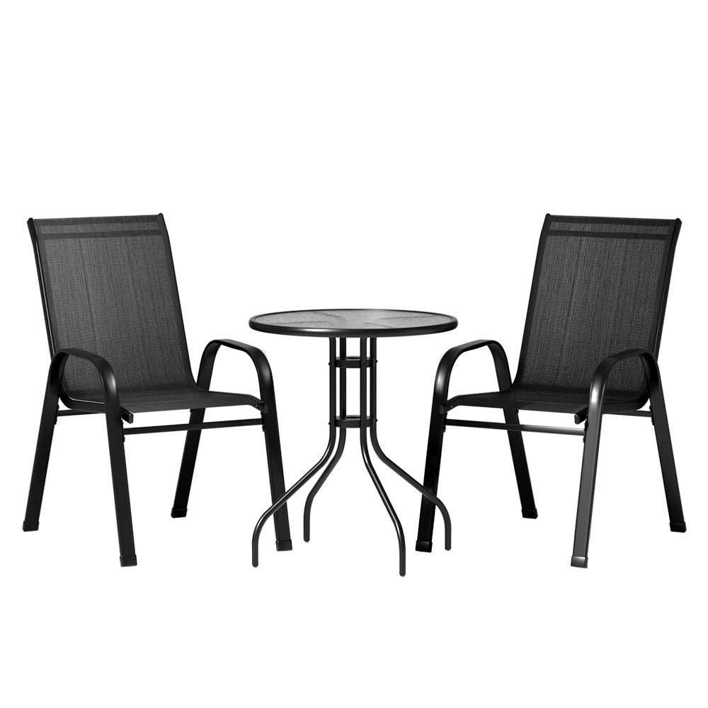 Gardeon Outdoor Furniture 3PC Table and chairs Stackable Bistro Set Patio Coffee