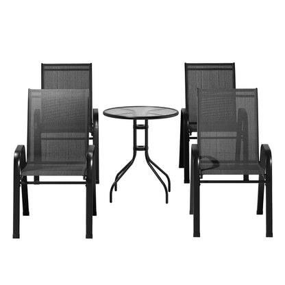 Gardeon Outdoor Furniture 5PC Table and chairs Stackable Bistro Set Patio Coffee