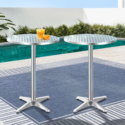 Gardeon 2pcs Outdoor Bar Table Furniture Adjustable Aluminium Cafe Table Round