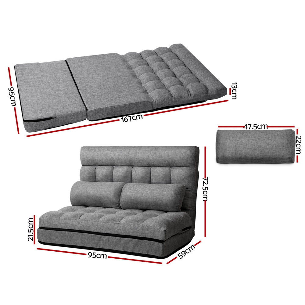 Artiss Lounge Sofa Bed 2-seater Floor Folding Fabric Grey