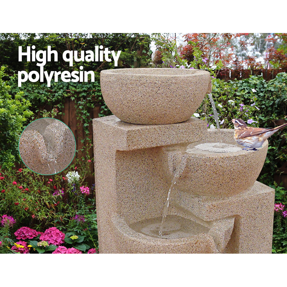 Gardeon  4 Tier Solar Powered Water Fountain with Light - Sand Beige