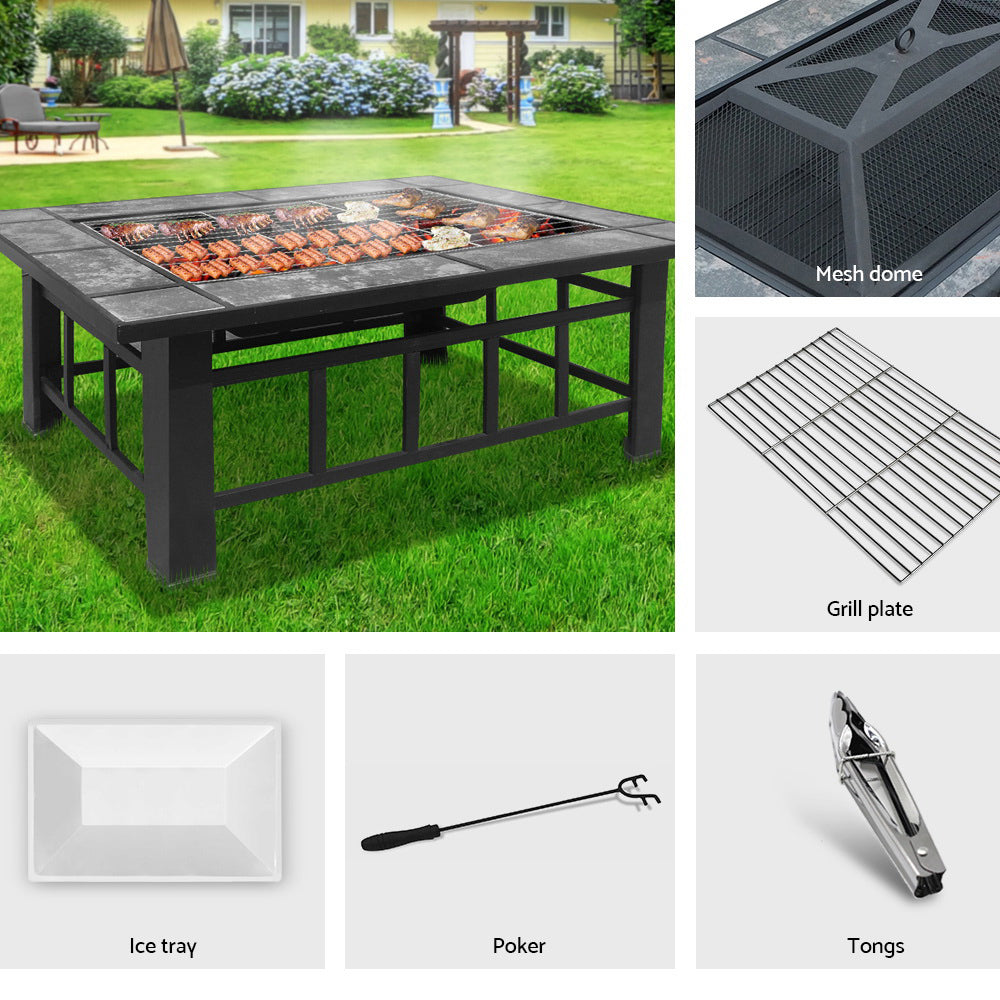 Fire Pit BBQ Grill Stove Table Ice Pits Patio Fireplace Heater 3 IN 1