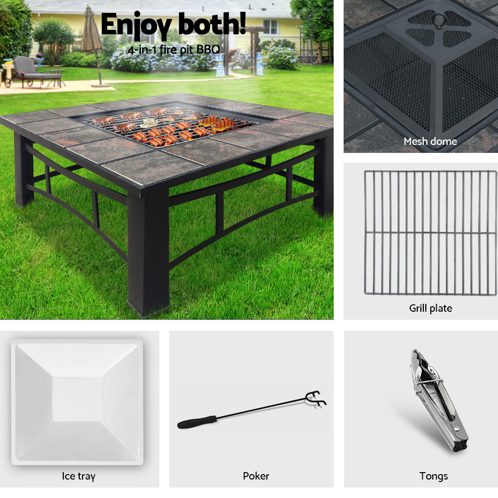 Fire Pit BBQ Grill Smoker Table Outdoor Garden Ice Pits Wood Firepit