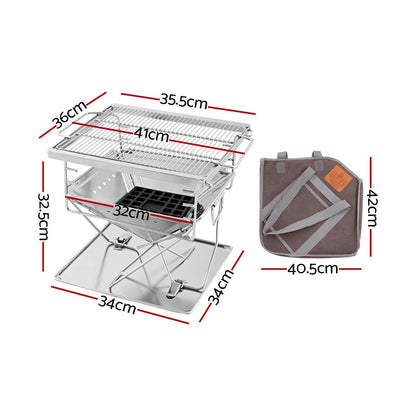 Grillz Camping Fire Pit BBQ Portable Folding Stainless Steel Stove Outdoor Pits