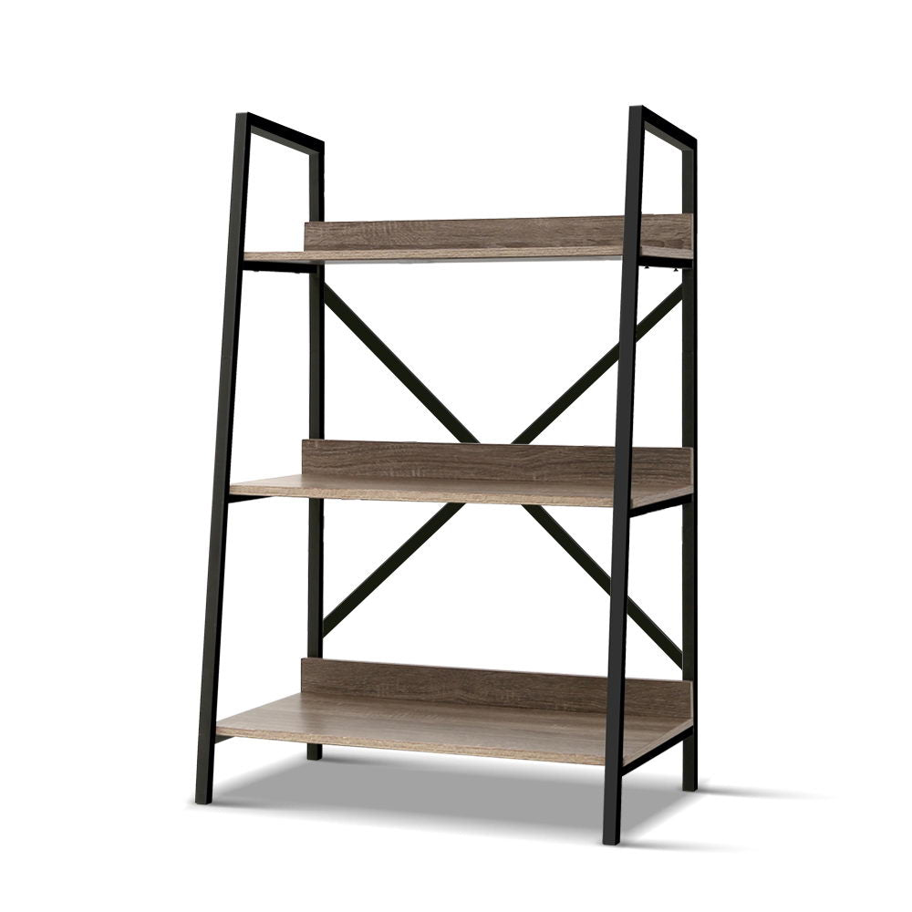 Artiss Bookshelf 3Tier Metal Bookcase Bookshelves Oak Book Shelf Display Storage