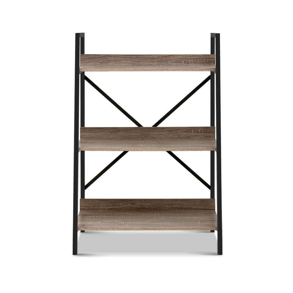 Artiss Bookshelf 3Tier Metal Bookcase Bookshelves Oak Book Shelf Display Storage