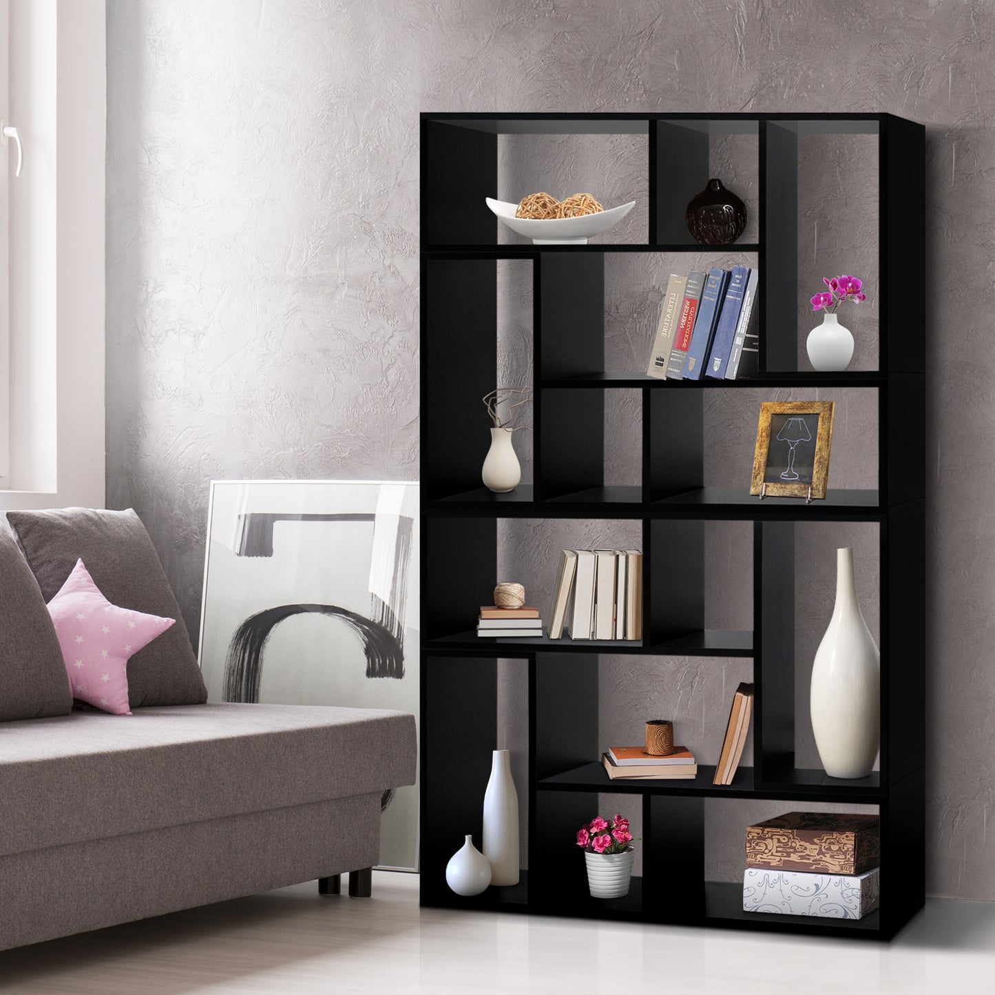 Artiss DIY L Shaped Display Shelf - Black