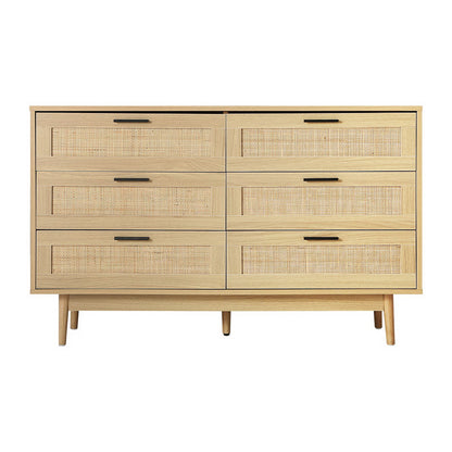 Artiss 6 Chest of Drawers Rattan Tallboy Cabinet Bedroom Clothes Storage Wood