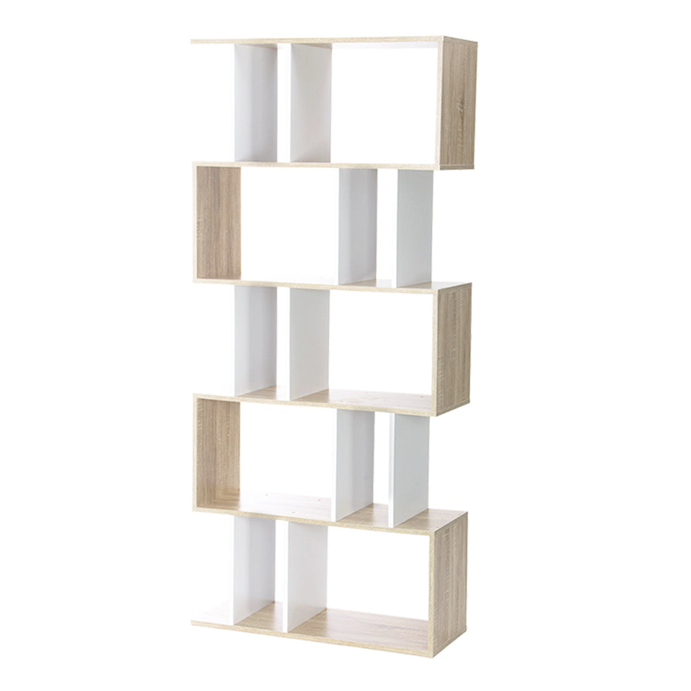 Artiss 5 Tier Display Book Storage Shelf Unit - White Brown