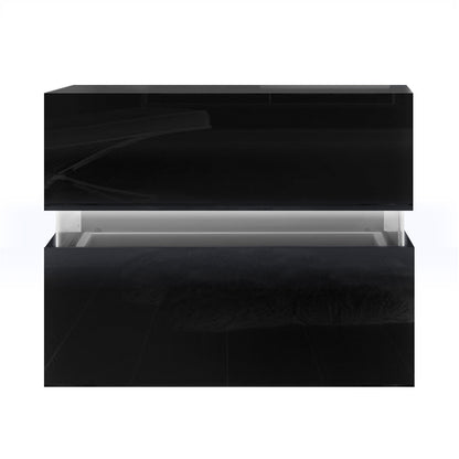 Artiss Bedside Table 2 Drawers RGB LED Side Nightstand High Gloss Cabinet Black