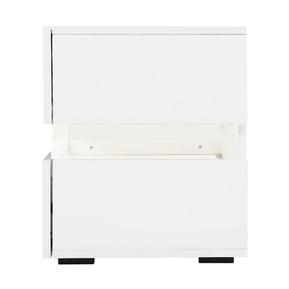 Artiss Bedside Table 2 Drawers RGB LED Side Nightstand High Gloss Cabinet White