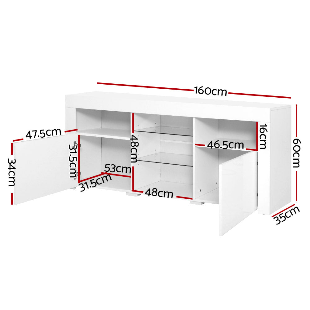 Artiss TV Cabinet Entertainment Unit Stand RGB LED Gloss Furniture 160cm White